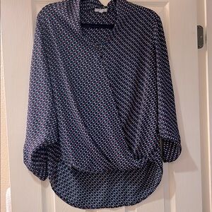 Pleione Blue Wrap Blouse with Polo Collar